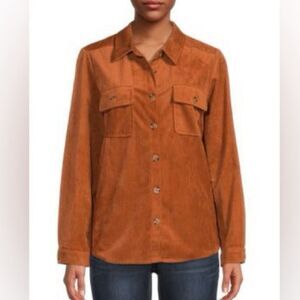 Democracy Women's Corduroy Shirt Jacket In Burnt Orange Rust Size L